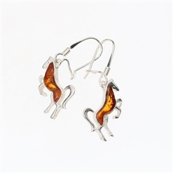 Cognac Amber Sterling Silver Horse Earrings On Hooks. Cognac amber stone set in .925 sterling silver. Genuine Baltic amber. Size is approx 1.25" x 0.5"