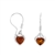 Cognac  Amber Dangle Earrings. Cognac heart-shaped amber stones set in .925 sterling silver. Genuine Baltic amber earrings on silver hooks. Size is approx 1" x 0.3"