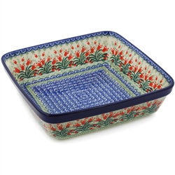 Polish Pottery 10" Square Baker. Hand made in Poland and artist initialed.