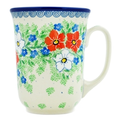 Polish Pottery 16 oz. Bistro Mug. Hand made in Poland. Pattern U4782 designed by Maria Starzyk.