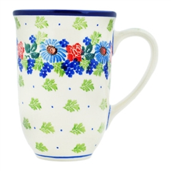 Polish Pottery 17 oz. Bistro Mug. Hand made in Poland and artist initialed.