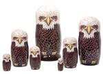 The mother of all raptors, the American Bald Eagle, is now a 8"/7pc nesting doll.  Perfect for raptor enthusiast in your life.  Also, a must have for your favorite veteran.  This 7 piece matryoshka stands 8" tall with piercing golden eyes.