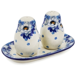 Polish Pottery 7" Salt and Pepper Set. Hand made in Poland and artist initialed.