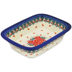 Polish Pottery 10" Rectangular Baker. Hand made in Poland. Pattern U5007 designed by Maria Starzyk.