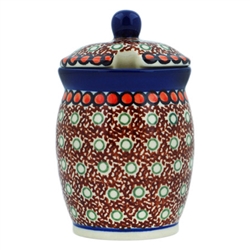 Polish Pottery 4" Jar with Lid. Hand made in Poland. Pattern U3891 designed by Teresa Liana.