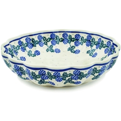 Polish Pottery 9" Fluted Bowl. Hand made in Poland and artist initialed.