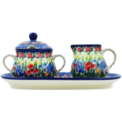 Polish Pottery 9.5" Sugar Bowl & Creamer Set. Hand made in Poland. Pattern U3724 designed by Teresa Liana.