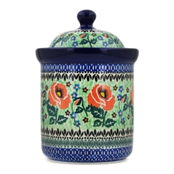 Polish Pottery 8.5" Canister. Hand made in Poland. Pattern U1274 designed by Teresa Andrukiewicz.