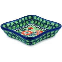 Polish Pottery 4" Square Bowl. Hand made in Poland. Pattern U985 designed by Honorata Kedzierska.