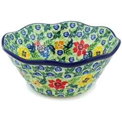 Polish Pottery 8" serving Bowl. Hand made in Poland. Pattern U3781 designed by Krystyna Dacyszyn.