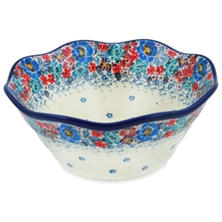 Polish Pottery 8" serving Bowl. Hand made in Poland. Pattern U4708 designed by Maria Starzyk.