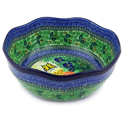 Polish Pottery 11" Fluted Bowl. Hand made in Poland. Pattern U2211 designed by Teresa Liana.