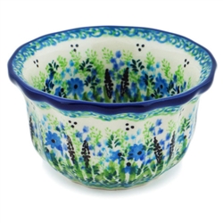 Polish Pottery 4" fluted Bowl. Hand made in Poland. Pattern U4333 designed by Krystyna Dacyszyn.