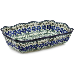 Polish Pottery 11.5" Fluted Rectangular Dish. Hand made in Poland and artist initialed.
