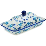 Polish Pottery 9" Butter Dish. Hand made in Poland and artist initialed.