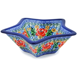 Polish Pottery 8" Star Shaped Bowl. Hand made in Poland. Pattern U2197 designed by Maria Starzyk.