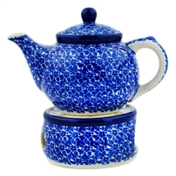 Polish Pottery 13 oz. Personal Teapot Set. Hand made in Poland and artist initialed.