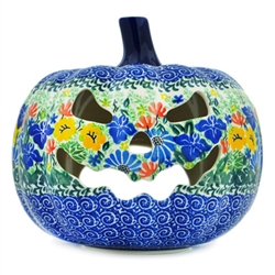 Polish Pottery 7" Pumpkin Jack-O'Lantern. Hand made in Poland. Pattern U2322 designed by Maria Starzyk.