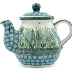 Polish Pottery 20 oz. Teapot. Hand made in Poland. Pattern U803 designed by Krystyna Dacyszyn.
