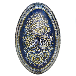 This beautifully designed goose egg is hand painted by master folk artist Krystyna Szkilnik from Opole, Poland. The painting is done in the traditional style from Opole. Signed and dated (2022) by the artist and ready to hang. Eggs are blown and can last