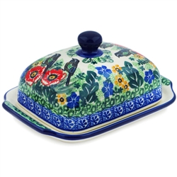 Polish Pottery 7" Butter Dish. Hand made in Poland. Pattern U2990 designed by Maria Starzyk.