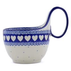 Polish Pottery 14 oz. Soup Bowl with Handle. Hand made in Poland and artist initialed.