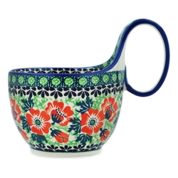 Polish Pottery 14 oz. Soup Bowl with Handle. Hand made in Poland. Pattern U985 designed by Honorata Kedzierska.