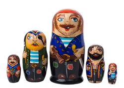 "Aaaargh! " says the scruffy Pirate Nesting Doll. This matryoshka nesting pirate has a stubbly beard and a rag-tag crew ready to man the ship, and mutiny, if need be. Each pirate is a natural scalawag, complete with scabbard, eyepatch, Jolly Roger, and