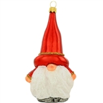 Gnome With Tall Red Hat Glass Ornament 4.75"