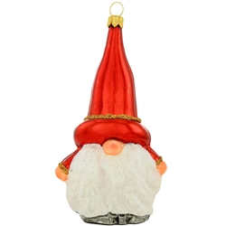 Gnome With Tall Red Hat Glass Ornament 4.75"