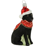 Black Lab With Santa Hat  Glass Ornament 3.5"