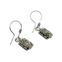 Green Amber Sterling Silver  Earrings On Hooks. Rectangle-shape amber stones set in .925 sterling silver. Genuine Baltic amber.  Size is approx 1" x 0.25".