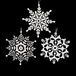 It's said that in God's creation, no two snowflakes are identicalâ€”each are unique and wonderfully made. Featuring 3 different geometric designs, this gorgeous lace snowflake trio set is skillfully hand-crafted in Germany.