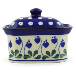 Polish Pottery 4" Box with Lid. Hand made in Poland and artist initialed.