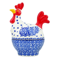 Polish Pottery 8" Hen Shaped Container. Hand made in Poland and artist initialed.
