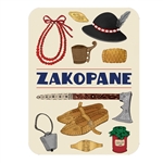 This magnet is about the size of a business card, is non-flexible with a strong magnet. Depicting symbols representing the Gorale in Zakopane, Poland