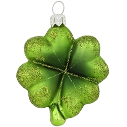 It's considered good luck to find a four leaf clover and our glass ornament is truly a lucky find! Crafted in Poland and adorned with vivid green glazes eye-catching glitter accents, this charming  2.5." tall four-leaf clover ornament will make a great