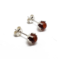 Baltic Amber Sterling Silver Earrings. Cherry  Amber Sterling Silver Stud Earrings. Round-shape amber stones set in .925 sterling silver. Genuine Baltic Amber jewelry