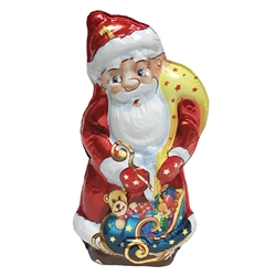 Hollow standing Polish St. Nicholas made on milk chocolate. Size is approx 7.5" x 3.5" x 2". We pack carefully but some breakage may occur in shipment. Foil shell is pretty sturdy in any case.
Weight is 110g/3.8oz