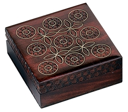 Polish Art Center - This box features brass inlay and a soft walnut finish.. Size approx 4" x 4" x 1.5".Handmade in Poland's Tatra Mountain region.