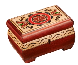 Polish Art Center - This two-toned chest box features a circular motif on the lid that's enhanced by a brass inlay. Additional burned designs around the sides of the chest and a locking mechanism complete the item. The box is handmade in the Tatra Mountai