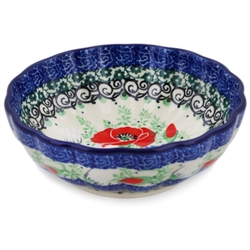 Polish Pottery 4.5" Fluted Bowl. Hand made in Poland. Pattern U4968 designed by Maria Starzyk.