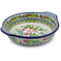 Polish Pottery 8" Round Baker with Handles. Hand made in Poland. Pattern U4812 designed by Maria Starzyk.