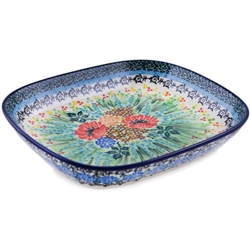 Polish Pottery 9" Serving Dish. Hand made in Poland. Pattern U2732 designed by Teresa Liana.