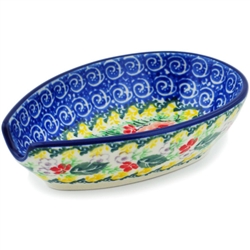 Polish Pottery 5" Spoon Rest. Hand made in Poland. Pattern U4132 designed by Maria Starzyk.