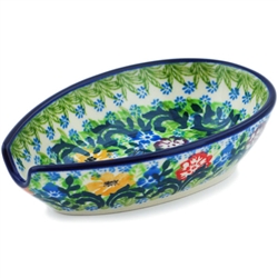 Polish Pottery 5" Spoon Rest. Hand made in Poland. Pattern U4207 designed by Krystyna Dacyszyn.