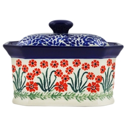 Polish Pottery 6.5" Memory Keeper with Lid. Hand made in Poland and artist initialed.