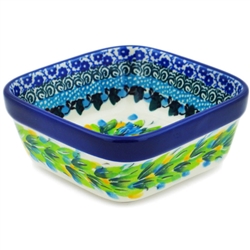 Polish Pottery 4" Square Bowl. Hand made in Poland. Pattern U4967 designed by Maria Starzyk.