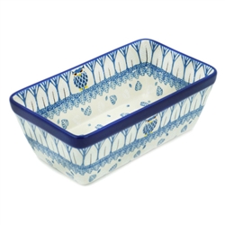 Polish Pottery 8" Loaf Pan. Hand made in Poland. Pattern U4872 designed by Maria Starzyk.