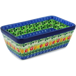 Polish Pottery 8" Loaf Pan. Hand made in Poland. Pattern U3783 designed by Krystyna Dacyszyn.